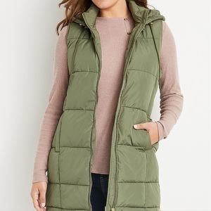 Green Long Hooded Puffer Vest